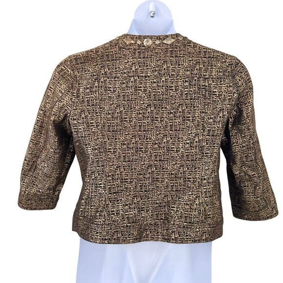 RUBY RD METALLIC GOLD & BLACK TEXTURED BLAZER JACKET W/ BEAD/BUTTON ACCENTS - 12 - Picture 4 of 6